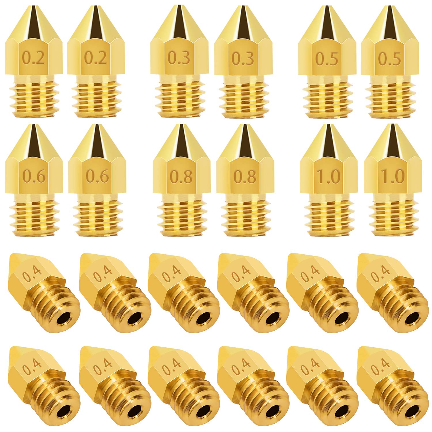 LUTER 24PCS Extruder Nozzles 3D Printer Nozzles for MK8 0.2mm, 0.3mm, 0.4mm, 0.5mm, 0.6mm, 0.8mm, 1.0mm with Free Storage Box for Makerbot Creality CR-10 Ender 3 5 - WoodArtSupply