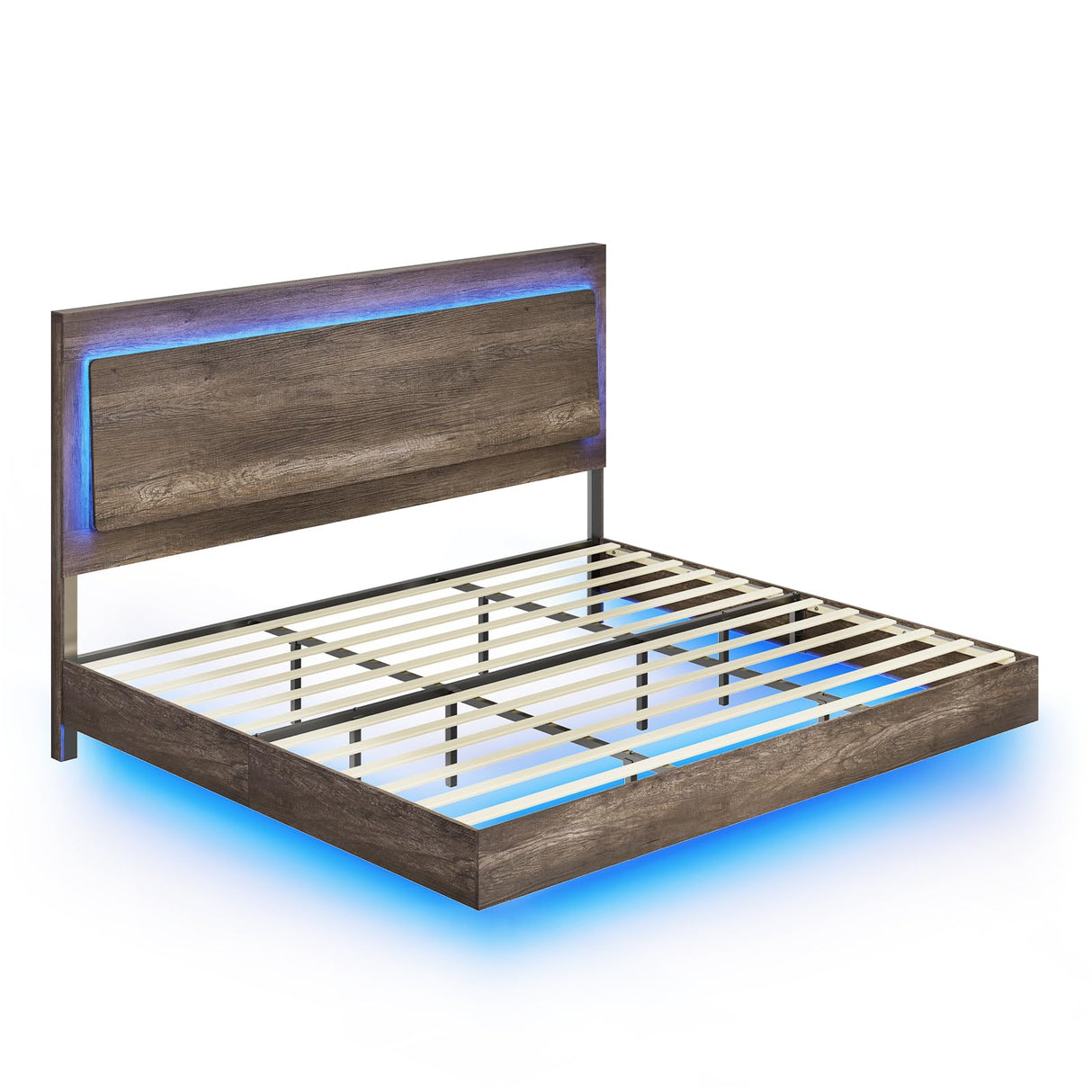 AMERLIFE Floating King Bed Frame with Recline Headboard and LED Lighting in Washed Gray AMERLIFE