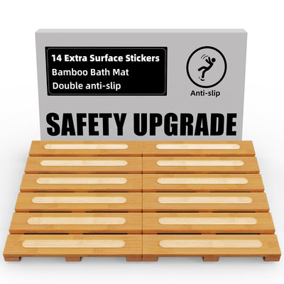 Bamboo Bath Mat for Shower, Dual Anti-Slip for Surface & Bottom, Waterproof Foldable Shower Mat, Easy to Carry and Storage, Wonderful for Indoor Outdoor （ Natural, 20.86×13.77×1.14 Inches）