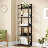 Hosfais 5 Tier Narrow Bookshelf: Tall Bookcase Shelf with Edge Protection, Industrial Modern Bookshelves for Bedroom Living Room Home Office (Black) Hosfais