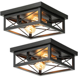 Kondras 2-Light Industrial Square Flush Mount Ceiling Light, Farmhouse Ceiling Light Fixture for Kitchen, Modern Black Close to Ceiling Light for Hallway Bedroom Balcony Porch Stairway, E26, 2-Pack Kondras