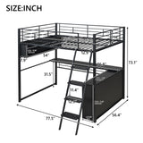 Polibi Full Size Loft Bed with LED and Desk,Metal Gaming Loft Bed Frame with 4 Storage Shelves,Black Polibi