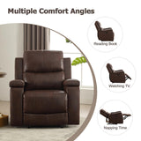 CANMOV Leather Recliner Chair, Classic and Traditional Manual Recliner Chair with Overstuffed Arms and Back, Manual Single Sofa with Concealed Cup Holders,Red Brown CANMOV