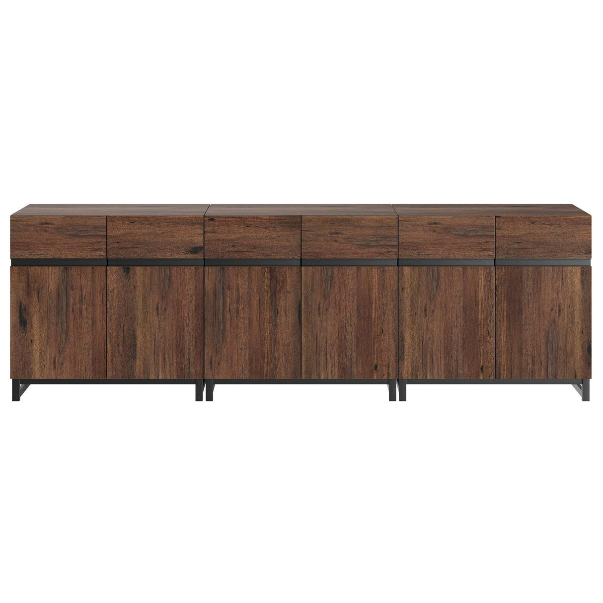 WAMPAT Modern TV Stand for 75-110 Inch TVs, Wooden Entertainment Center TV Console with Metal Base and Adjustable Shelves for Living Room, Bedroom, 94.5 Inch, Brown WAMPAT