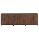 WAMPAT Modern TV Stand for 75-110 Inch TVs, Wooden Entertainment Center TV Console with Metal Base and Adjustable Shelves for Living Room, Bedroom, 94.5 Inch, Brown WAMPAT