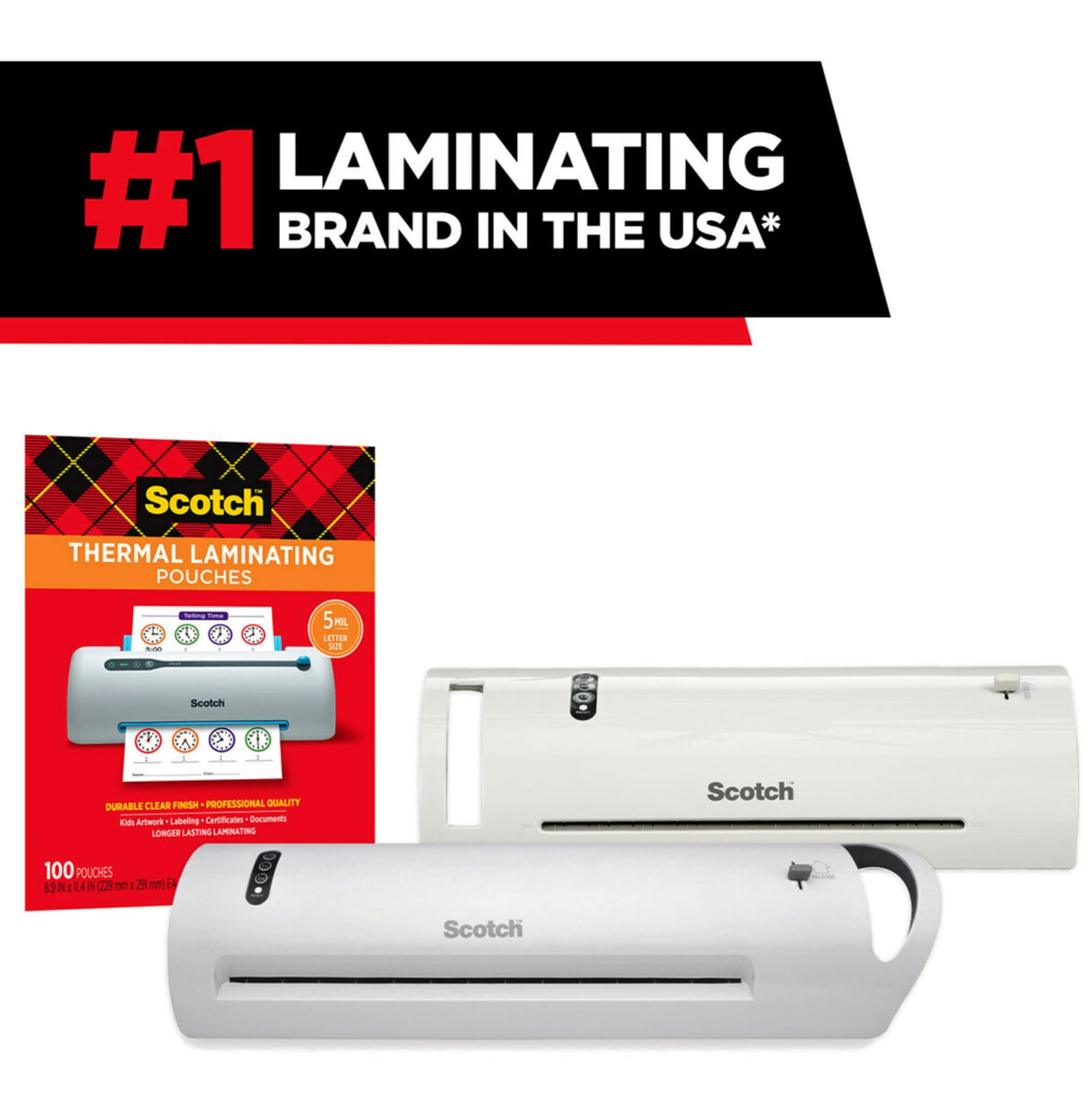 Scotch Thermal Laminating Pouches, 100 Count, Clear, 5 mil., Laminate Business Cards, Banners and Essays, Ideal Office or School Supplies, Fits Letter Sized Paper (8.9 in. × 11.4 in.) Scotch