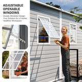 CDCASA 4x8 FT Resin Lean to Shed, Waterproof Outdoor Storage Shed with Floor and Adjustable Openable Windows,Outside Plastic Tool Shed for Backyard Garden Patio Lawn CDCASA