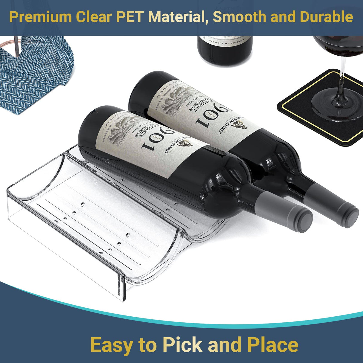 Plastic Water Bottle Organizer and Wine Rack Storage Holder,4 Tier 12 Containers Stackable Free-Standing Bottle Storage Rack for Kitchen Countertops, Table Top, Pantry, Bars, Cabinets, Fridge - Clear Benaep