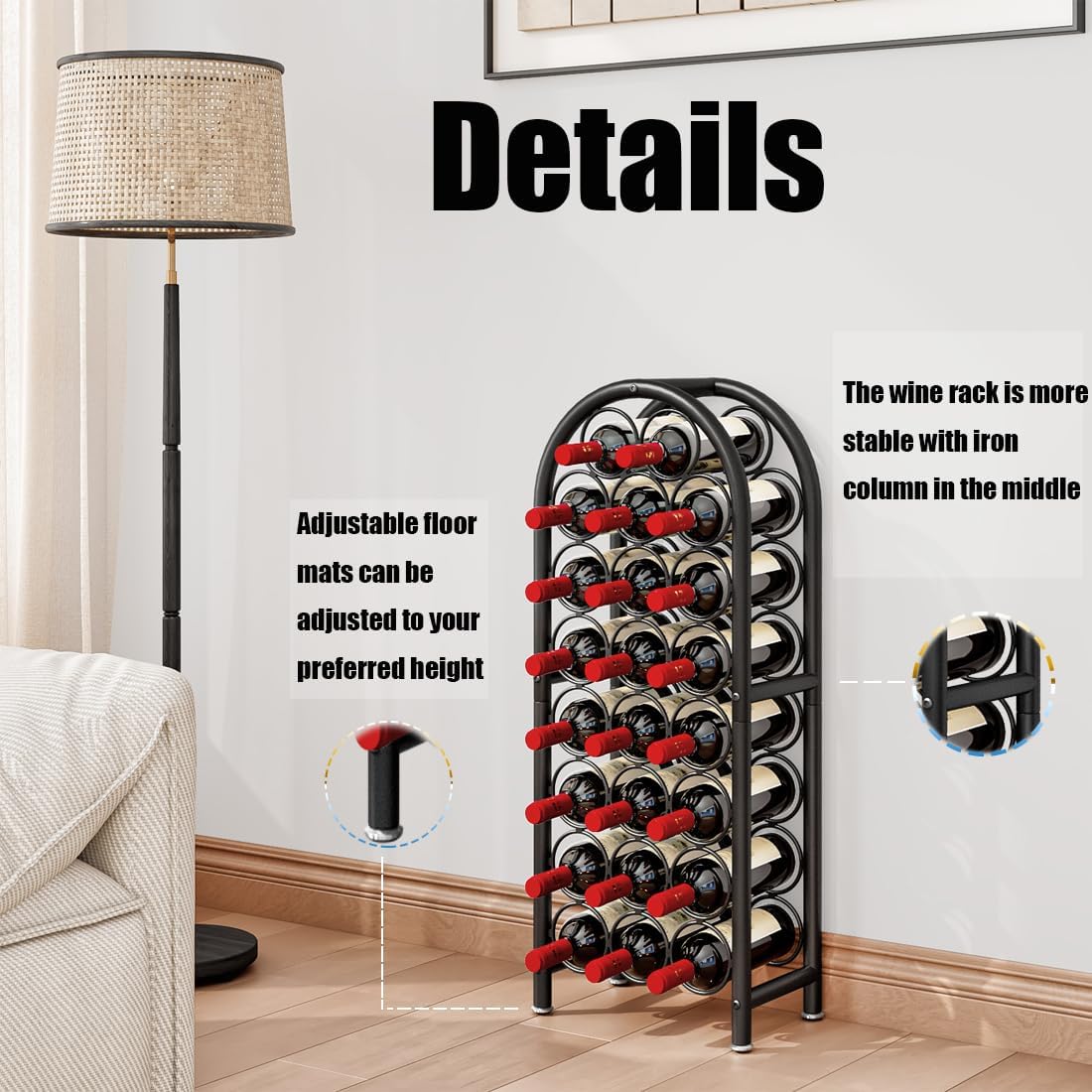 Dazioter Wine Rack Freestanding Floor Metal Holders Stands Organizer Storage 23 Bottles Black Dazioter