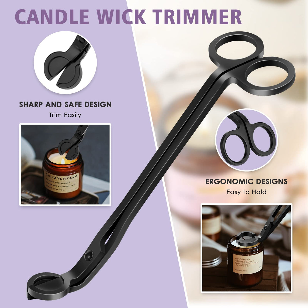 5 in 1 Candle Accessory Set,Candle Wick Trimmer Cutter,Candle Wick Dipper,Candle Wick Snuffer,Rechargeable Candle Lighter,Tweezers,Stainless Steel Candle Care Kit Home Gift for Aromatherapy(Black) HEYLOURB