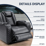 CANMOV Electric Power Recliner Chair with Adjustable Headrest,Breathable Faux Leather Home Theater Seating with Ambient Lighting,Cup Holders,Hidden Arm Storage,USB,Type-C Ports,Black CANMOV