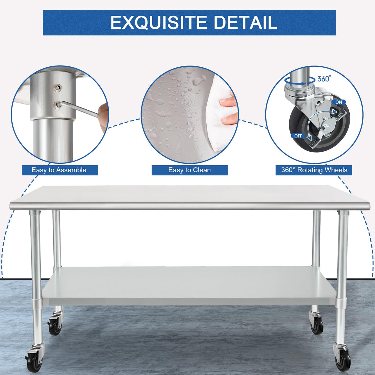 HARDURA Stainless Steel Table with Wheels 30 x 72 Inches Casters NSF Heavy Duty Commercial Prep Table with Undershelf and Galvanized Legs for Food Prep HARDURA Restaurant Equipment