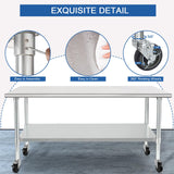 HARDURA Stainless Steel Table with Wheels 30 x 72 Inches Casters NSF Heavy Duty Commercial Prep Table with Undershelf and Galvanized Legs for Food Prep HARDURA Restaurant Equipment