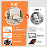 Rocking Chair with Footrest-Glider Rocker Chair with Retractable Footrest and Adjustable Backrest, Teddy Upholstered Rocking Chair, Modern Accent Chair for Living Room/Nursery/Bedroom/Outdoor-Beige COLAMY