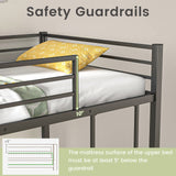 Giantex Metal Bunk Bed Twin Over Twin, Low Profile Bunk Bed Frame with Ladder & Full Length Guardrail, Space-Saving Twin Size Bed Frame for Kids Teens, No Box Spring Needed, Black Giantex