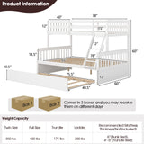 KOMFOTT Solid Pine Wood Twin Over Full Bunk Bed with Trundle and Safety Guardrails KOMFOTT