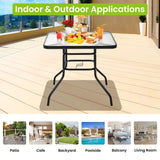 RROCOSIA 32 Inch Outdoor Bistro Table, Square Patio Table Tempered Glass Bistro Dining Set with Umbrella Hole for Garden, Balcony, Yard, Bars & Restaurant RROCOSIA