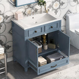 Merax 30 Inch Bathroom Vanity with Sink, Modern Single Sink Bathroom Storage Cabinet with 2 Doors & 2 Drawers, Quick Assembly Bathroom Vanities, Solid Wood Construction, White Sink Top with 3 Holes Merax