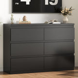 Jocoevol Modern Black 6 Drawer Dresser - Simply Chest of Drawers for Bedroom, Closet, Living Room, Hallway, Entryway, Wood Storage Double Dresser with Smooth Metal Rails - Black Jocoevol