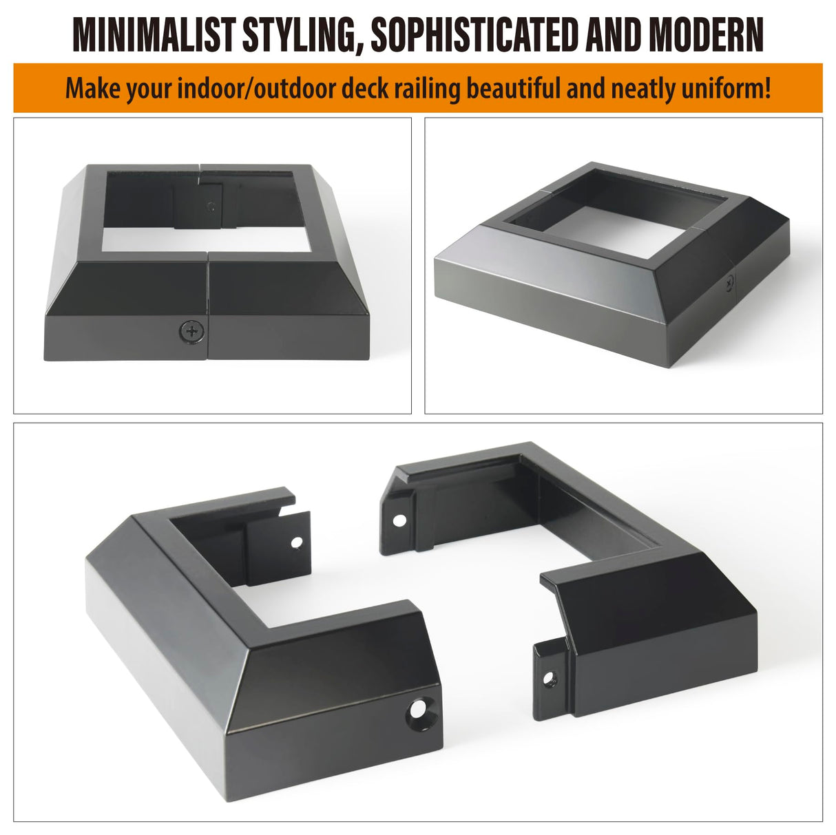 Wocepu 4 pcs 4x4 (Actual: 3.5"x3.5") Aluminum Deck Post Base Cover, for Deck railings, Stairs, Patios, Porches Split Deck Post Skirt (Black) WOCEPU