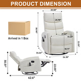 Manual Swivel Rocker Recliner Chair with Vibration Massage, Overstuffed Glider Chair with Lumbar Heat for Nursery, Living Room Reclining Sofa Chair, Faux Leather White Luxlen