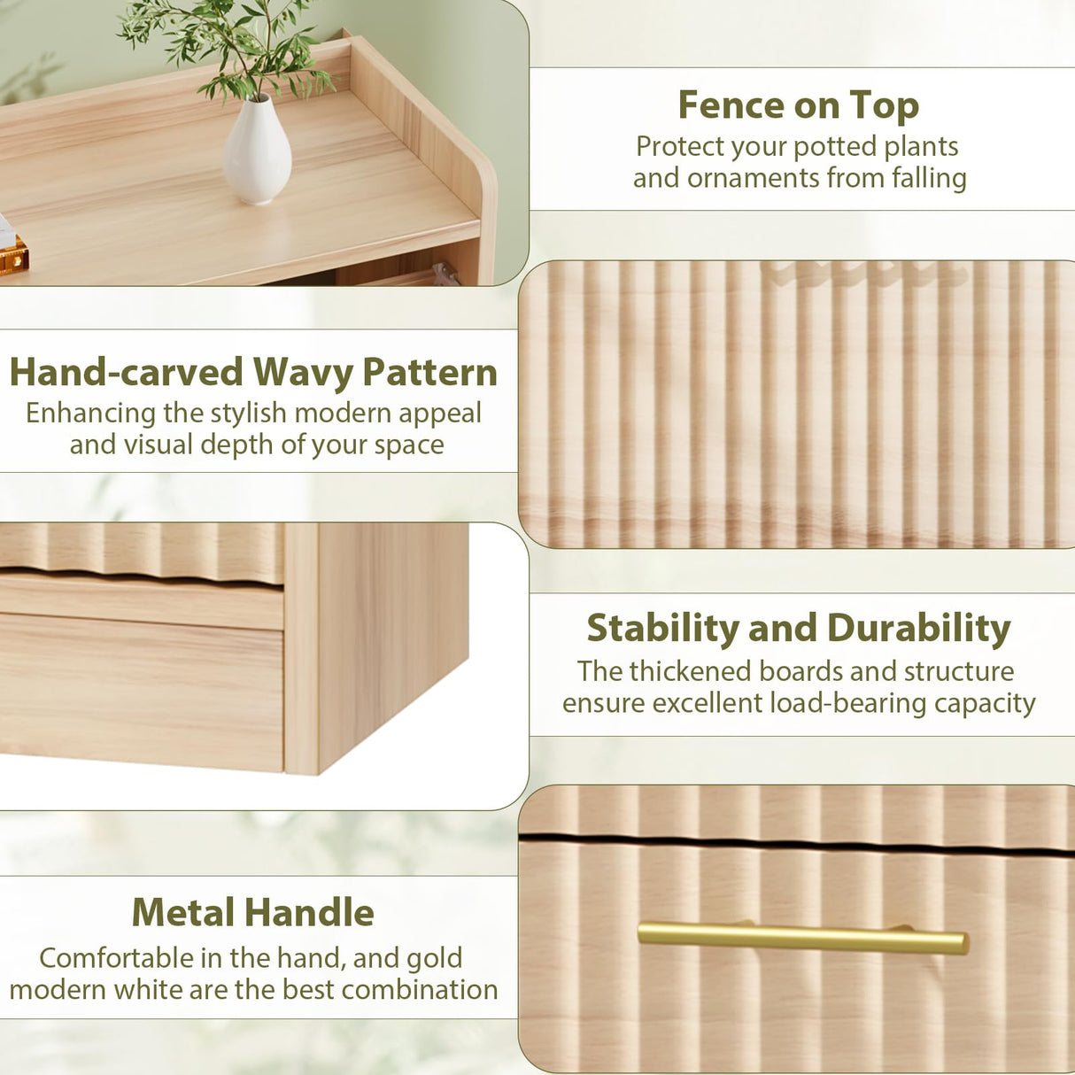 Shoe Cabinet Storage for Entryway Hidden Shoes Storage Cabinet with 3 Flip Drawers, Boho Fluted Shoe Rack Cabinet Large Tall Free Standing Shoe Organizer Cabinet for Foyer, Hallway (Natural Wood) Jocoevol