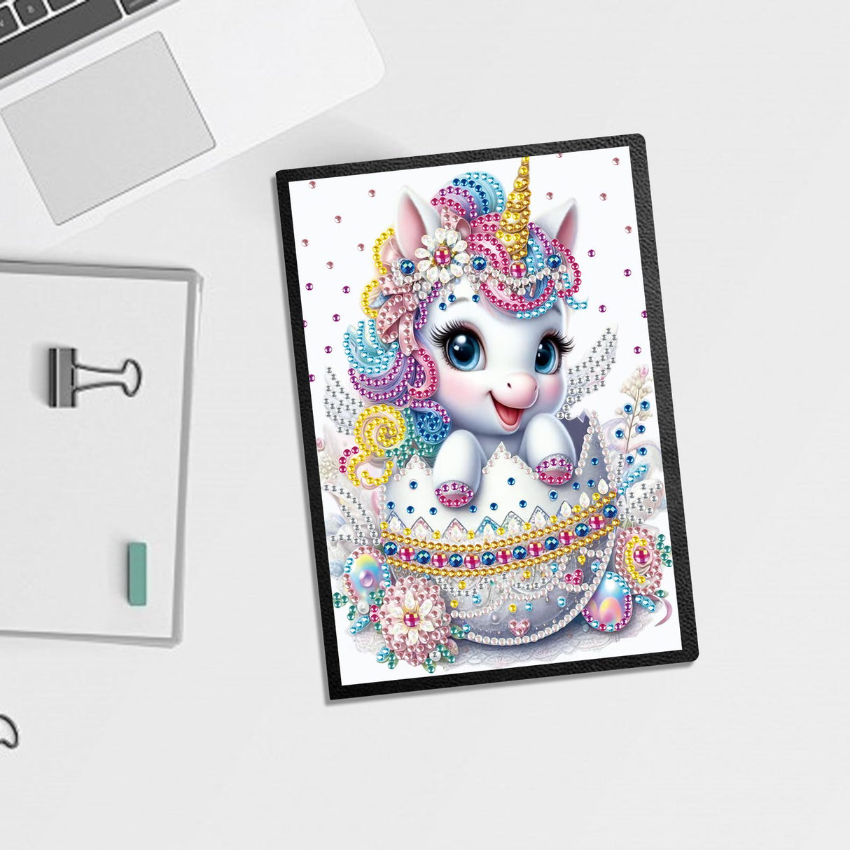 JISHSHAY Diamond Art Notebook Journal Diamond Painting Note Book Gem Art Sketchbook Gem Painting Diary Mosaic Kits for Adults Blank Notebook with Special Shaped 14.5×21cm/5.7×8.26in Unicorn JISHSHAY