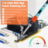 Soldering Iron Kit, 90W LED Digital Soldering Gun kit with Ceramic Heater, 110V Adjustable Temperature Solder Welding Iron Kits, Auto-sleep, Thermostatic Design, Blue Q-MING
