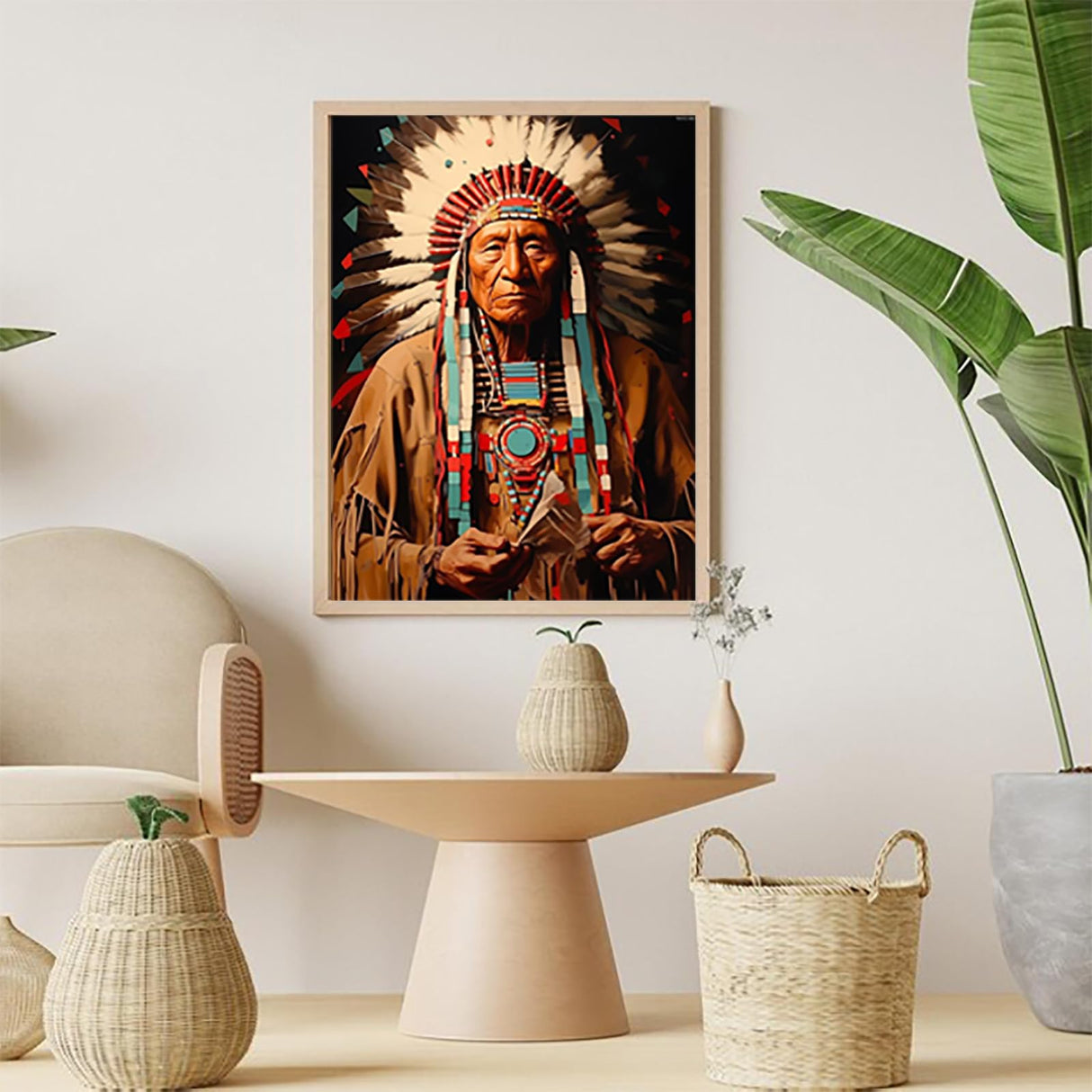 KAYEIUU American Indian Diamond Painting Indian Tribal Chief Diamond Art Kits for Adults, Full Round Gemstone Stitch Kit, for Wall Decor 12x16 inch KAYEIUU