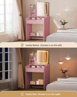 LIVELYGLOW Vanity Desk Set with Square Mirror and Light- Small Vanity Tale with Drawers- Pink LIVELYGLOW