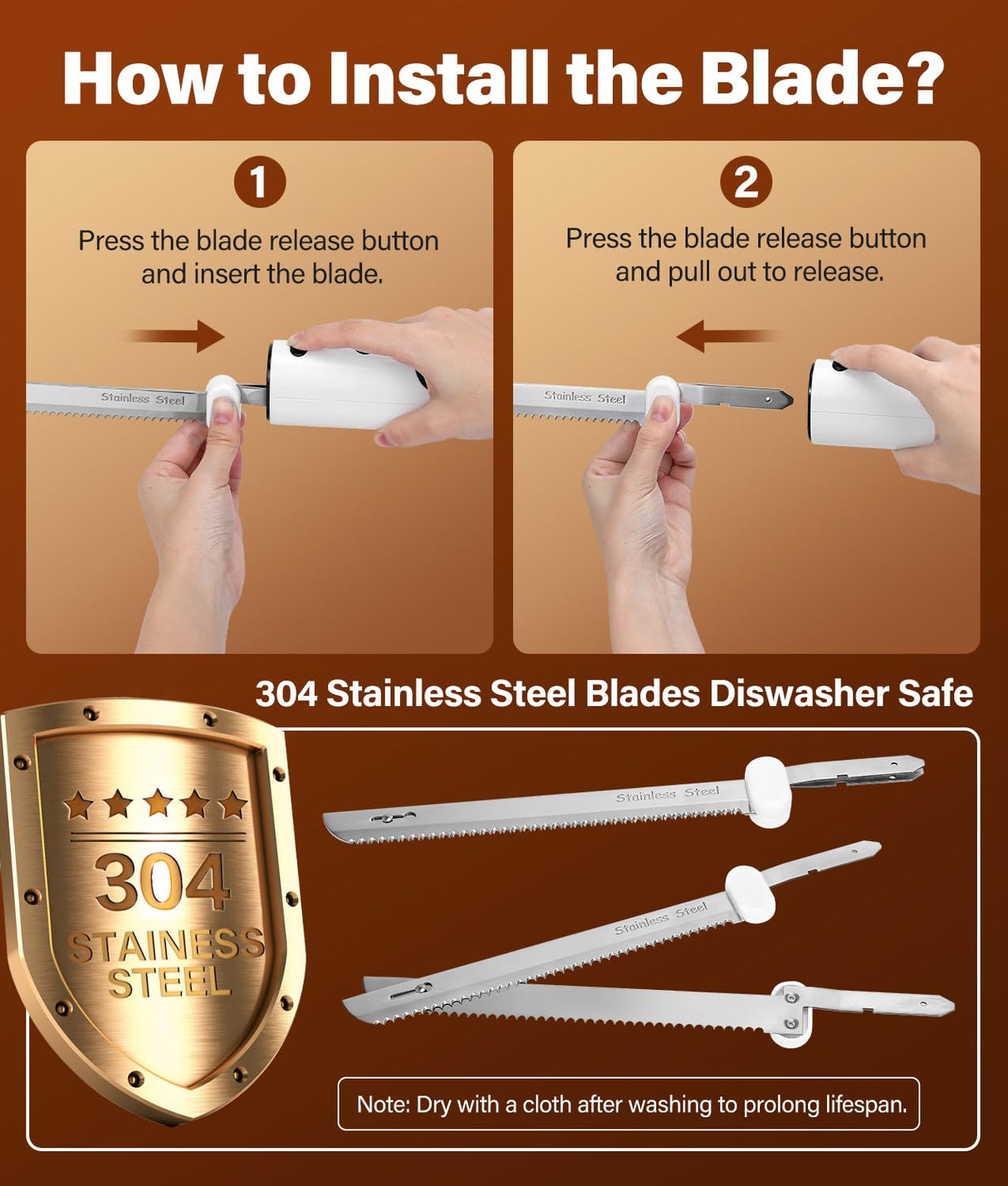 HK Cordless Electric Knife for Carving Meats, Poultry, Bread, Crafting Foam & More, Included Dual 304 Stainless Steel Blades, Fork, Foldable Cutting Board HK