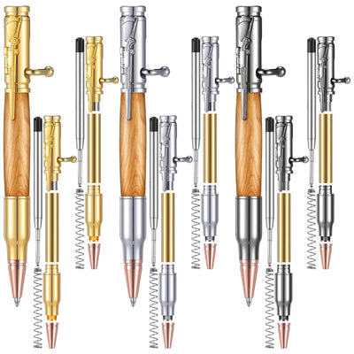 Gisafai 6 Pcs Bolt Action Pen Kits for Woodturning Bulk Woodturning Ballpoint Pen Kit Turning Pen Kits with Pen Mandrel Slimline Pen Turning Supplies for DIY Making Home(Silver, Gold, Black)
