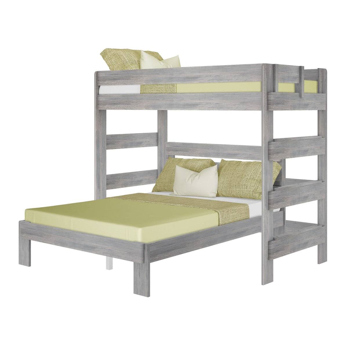 Max & Lily Modern Farmhouse Bunk Bed, L Shape Twin-Over-Queen Bed Frame For Kids, Driftwood Max & Lily