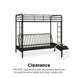 DHP Twin-Over-Futon Convertible Couch and Bed with Metal Frame, Ladder and Guardrails - Black DHP