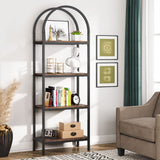 Tribesigns Industrial Arched 4-Tier Open Bookshelf in Rustic Brown - Versatile Storage and Display Rack for Home or Office Tribesigns