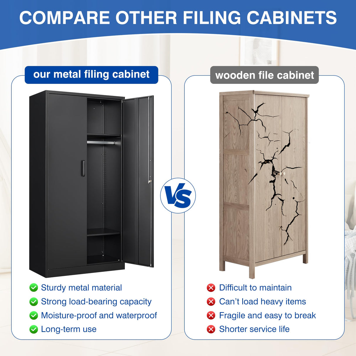 BYNSOE Metal Storage Cabinet 72'' Metal Locker with Locking Metal Storage Locker with hanging rod for Office Hospital Require Assembly (Black) BYNSOE