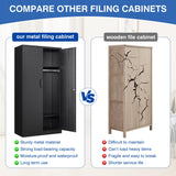 BYNSOE Metal Storage Cabinet 72'' Metal Locker with Locking Metal Storage Locker with hanging rod for Office Hospital Require Assembly (Black) BYNSOE