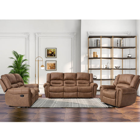 CANMOV Faux Leather Manual Recliner Sofa Set, Manual Recliner Chair, Reclining Loveseat and 3-Seat Sofa for Living Room,Bedroom Furniture, Office,Nut Brown CANMOV