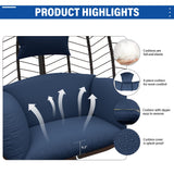 ALAULM Egg Swing Chair Outdoor Indoor Wicker Rattan Hanging Chair with Stand 350lbs Capacity w/Strong Frame & Dark Blue Cushions for Patio Balcony Bedroom ALAULM