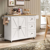 HOOBRO Kitchen Island with Power Outlet, Kitchen Island on Wheels, Rolling Kitchen Island Cart with 3 Drawers, Storage Cabinet and Adjustable Shelf, for Home and Kitchen, White and Natural WN15UZD01 HOOBRO