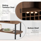 Coffee Bar Cabinet with Storage, Fluted Wine Cabinet with Sliding Doors, Glass Holder and Wine Rack, Buffet Sideboard Cabinet Liquor Cabinet for Kitchen, Dining Room, Living Room, Walnut FiveWillowise