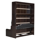 Merax Queen Size Murphy Bed Frame, Modern Wall Bed Can Be Folded into Cabinet, Chair with Cushion, Espresso Merax