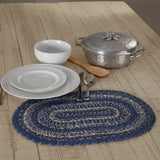 VHC Brands Farmhouse Great Falls Blue Table Placemat, Blue White, Jute Blend, Oval, 12x18 Inches VHC Brands