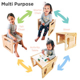 Montessori Weaning Table and Chair Set - Solid Wooded Toddler Table - Cube Chairs for Toddlers - Real Hardwood - Kids Montessori Furniture Montessori & Me
