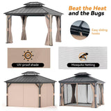 Modern Shade 10' x 12' Hardtop Gazebo with Galvanized Steel Roof, Aluminum Frame, Mosquito Netting, Curtains, 4 LED Lights, USB & USB-C Charging Port Permanent Outdoor Pavilion for Backyard Patio Modern Shade Outdoor Living Spaces