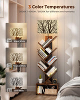 Evermagin Tree Bookshelf with Light, 6 Tier Small Bookcase, Narrow Floor Standing Book Tower Organizer with Storage Cabinet for Living Room, Bedroom & Home Office, Rustic Brown Evermagin