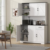 71’’ Farmhouse Kitchen Pantry Cabinet, Tall Kitchen Storage Cabinet with Power Outlet, Freestanding Kitchen Hutch Cabinet with Drawer, 4 Adjustable Shelf & 6 Doors for Kitchen Living Room (White) Gyfimoie