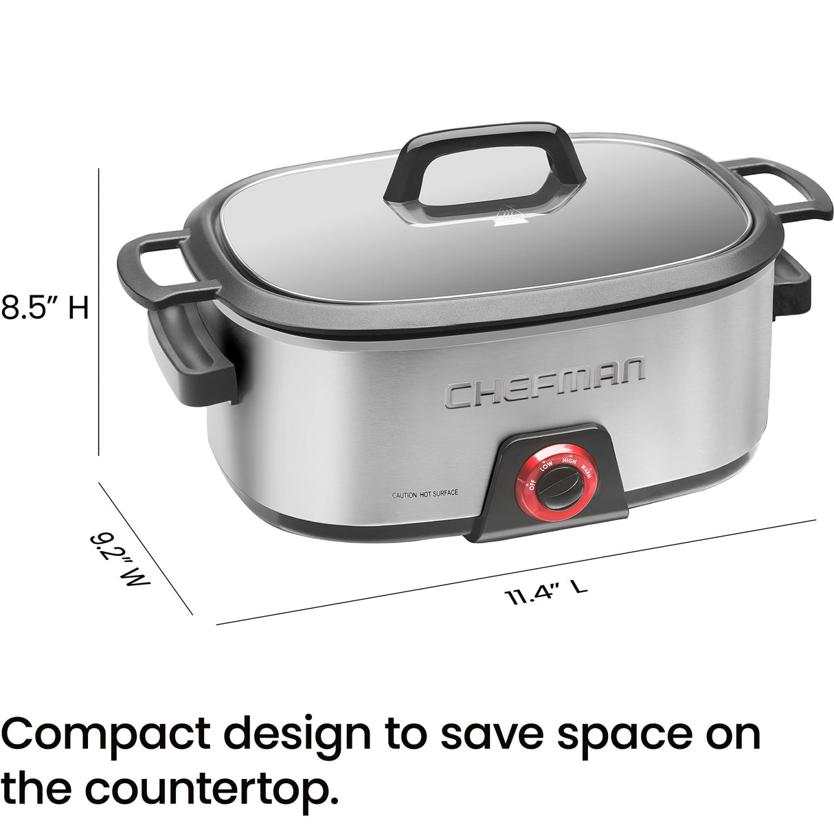 Chefman 6-Quart Slow Cooker, Electric Countertop Cooking, Stovetop & Oven-Safe Removable Insert for Browning & Sautéing, Family-Size Soups & Stews, Nonstick & Dishwasher-Safe Interior,Stainless Steel Chefman