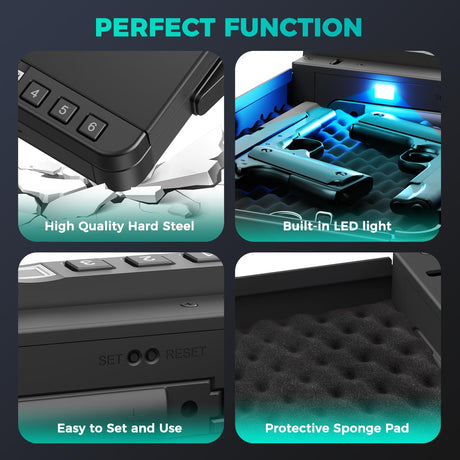 Miisekmy Gun Safe for Handgun Biometric Gun Safe for 2 Pistols, Quick Access Handgun with Fingerprint PIN or Key Lock Rechargable Handgun Safe, for Home Car Travel Nightstand Bedside or Drawer ﻿ Miisekmy