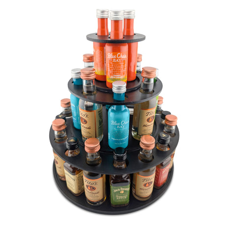 Shot Cake Party Display for Mini Liquor Bottles | 21st Birthday Holiday Celebration Decoration Centerpiece (Three Tier, Black) Shot Cake